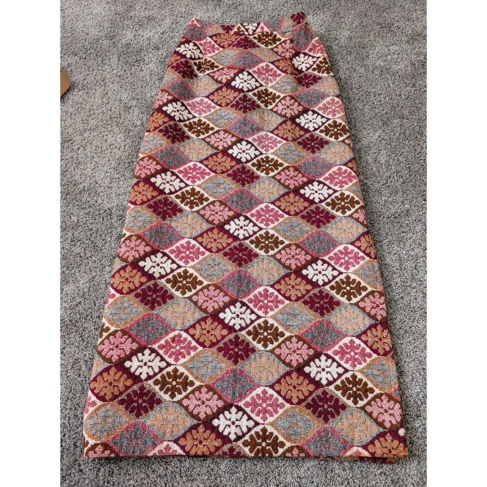 Vintage 70s Alex Colman California Tapestry Maxi Skirt Pink Geometric‎ Floral 27
